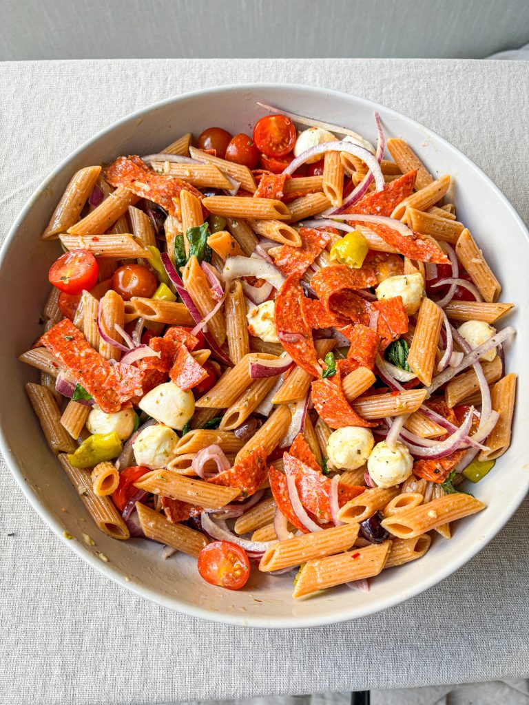 High Protein Pasta Salad with Mozzarella and Salami