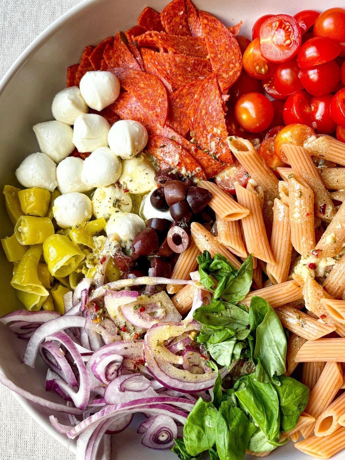 High Protein Pasta Salad With Salami And Mozzarella