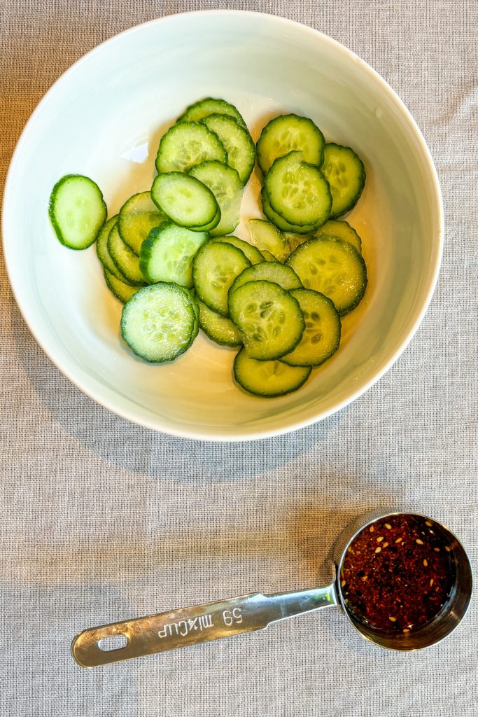 Combine the salted cucumber with the dressing